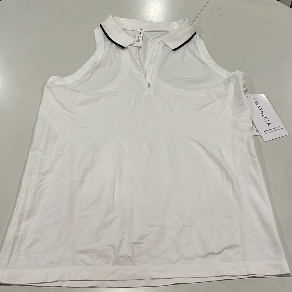 Athleta White Sleeveless Polo Tank with Black Trim